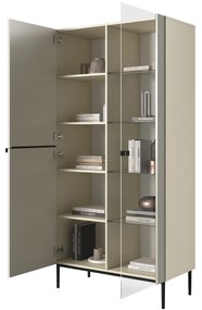 Witryna Nicole 100 cm z ryflowanym frontem - kaszmir / czarne nóżki