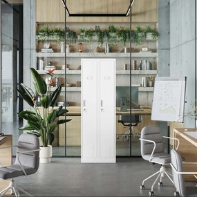 Szafka pracownicza metalowa socjalna czterokomorowa biała: KACPER II, 600 x 1800 x 500 mm