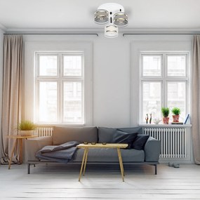 Lampa sufitowa biała trzypunktowa z szaro-białymi abażurami T-3030WE-G