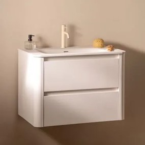 Zestaw Mebli Łazienkowych Egerton Z Drewna Z Wbudowaną Umywalką Biała & Bezlusterkowiec & Kremowa Tapioca - Sklum