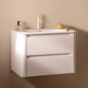 Zestaw Wiszących Mebli Łazienkowych Zintegrowany Z Umywalką Egerton Biała & Bezlusterkowiec & Kremowa Tapioca - Sklum