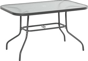 Outsunny Stół Ogrodowy z Hartowanego Szkła z Otworem na Parasol, Elegancki Design, Węglowo-Szary
