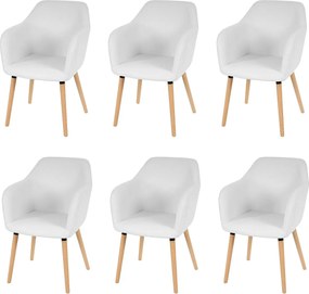 Krzesło do jadalni Vaasa T381 (zestaw 6 sztuk),  imitacja skóry, białe, jasne nogi