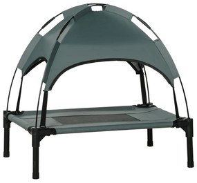 PawHut Podwyższone Łóżko dla Psa z Daszkiem - Komfort i Ochrona przed Słońcem, Oddychające, Szary + Czarny