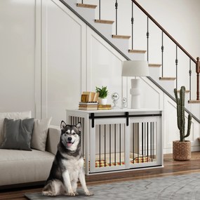 PawHut Boks dla psa z drzwiami przesuwnymi, wentylacją, płyta wiórowa i stal, 98 x 58 x 61 cm, Orzech