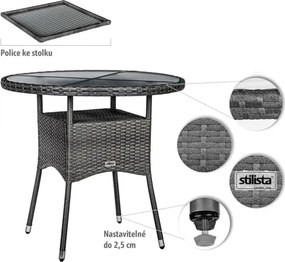 STILISTA Stolik, 80 x 80 x 75 cm, polirattan, szary