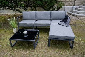 Zestaw mebli wypoczynkowych ( 3 - osobowa sofa, pufa +stolik) MOSTRARE szare aluminium, szare poduchy