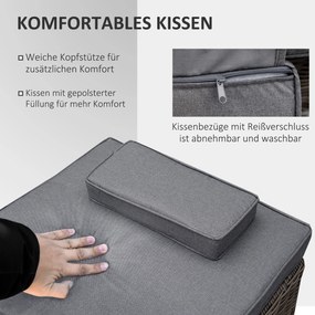 Outsunny polirattanowy leżak ogrodowy z bocznym stolikiem regulowanym aluminium