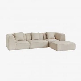Sofa Modułowy 3-częściowy Z Tapicerowanym Pufem Cardea Bukla Kremowy Beż - Sklum