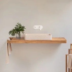 Zestaw Mebli Łazienkowych 130x45 Cm Wiszący Z Drewna Tekowego Neill Drewno Tekowe & Prostokątny Biały Cement 60x30 - Sklum