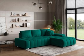 Masseno Narożnik ALESE z funkcją spania i pojemnikiem na pościel Narozniki L, Rozkładana sofa - Butelkowa zieleń, MONOLITH 37