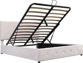 Łóżko z tapicerowanym stelażem - 140x200cm - tkanina welurowa - regulowane wezgłowie w wzór blokowy - Kremowy