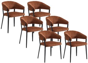 Zestaw 6 krzeseł z podłokietnikami z tkaniny i czarnego metalu - Terakota - AVRELA