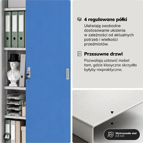 Szafa metalowa biurowa z drzwiami przesuwnymi szaro-niebieska, 900x1850x400 mm: KUBA