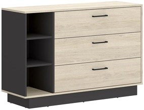 Komoda z 3 szufladami i 3 wnękami - kolor: naturalny i antracytowy - LEANDRE