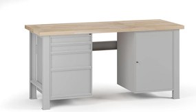 Stół warsztatowy G7, blat bukowy, 1700 x 685 x 840 mm, 1x szafka, 4x szuflada, szary