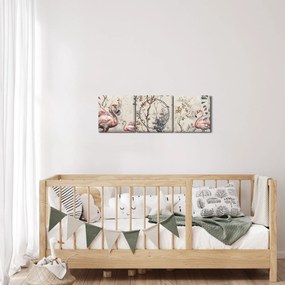 Obraz - Rysunek flamingów (z zegarem) (90x30 cm)