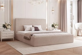 BESILIO Łóżko do sypialni 180x200 Vienna - Łóżko z pojemnikiem, łóżko slim, stelaż listwowy - Tkanina sztuks - Beżowy