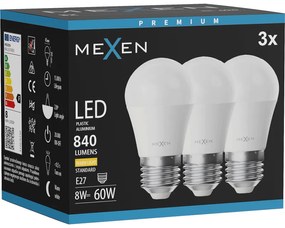 Mexen Nova 3x żarówka LED E27, G45, 8W, Ciepła - 3000K, 840 lm - L101-E27-0830-01x03