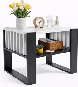 Kwadratowy stolik kawowy z lamelami czarny + biały W1-K20