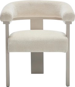 Krzesło z podłokietnikami z teksturowanej tkaniny i beżowego drewna kauczukowca  - Kremowe - LIVELIA marki Pascal MORABITO