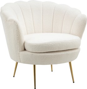 HOMCOM Fotel obity w kształcie muszli, Fotel relaksacyjny, Fotel do odpoczynku, Metalowe nogi w złotym kolorze, 79Dł x 77Szer x 77Wys cm, Biały