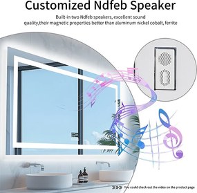 Lustro łazienkowe 160x80cm LED regulowane + przeciwmgielne + Bluetooth 5.2 + Zegar + 3 kolory 4 przyciski