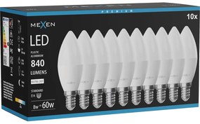 Mexen Nova 10x żarówka LED E14, C37, 8W, Neutralna - 4000K, 840 lm - L102-E14-0840-01x10