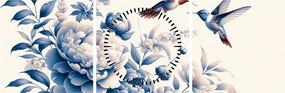 Obraz - Kolibry nad kwiatem (z zegarem) (90x30 cm)