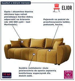 Musztardowa sofa welurowa z pojemnikiem N4-W06