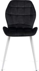 Krzesło Tapicerowane do Jadalni LUCKY Czarne z Białymi Nogami Welurowe Nowoczesne