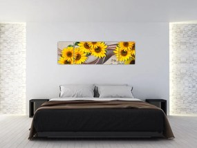 Obraz - Świecące kwiaty słonecznika (170x50 cm)
