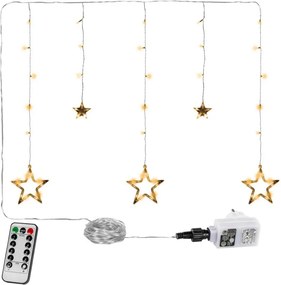 Świąteczna kurtyna 5 gwiazdek, 61 LED, ciepła biel, pilot