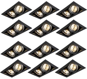 Zestaw 12 wpuszczanych reflektorów czarnych AR111 regulowanych 2-światłowych - Oneon