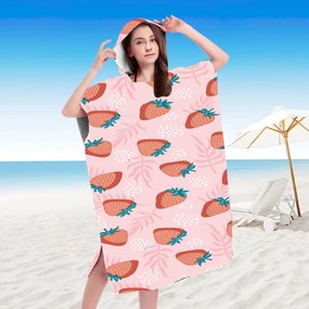 Ponczo plażowe STRAWBERRIES różowe 80x145 cm