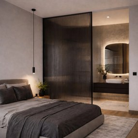 Ścianka prysznicowa ryflowana ARTE WELLE XXL Grafit w czarnej ramie szkło grafitowe ryflowane | Różne rozmiary : Kolor ramy - chrom, Rozmiar - 80 x 300 cm