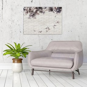Obraz na szkle - ściana z bukietem kwiatów (70x50 cm)