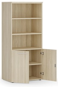 Szafa biurowa z drzwiami niskimi PRIMO WOOD, 800 x 500 x 1781 mm, dąb naturalny