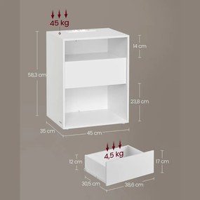 Stolik nocny LUCIANO z funkcją ładowania, 35x45x58,3 cm, biały Vasagle