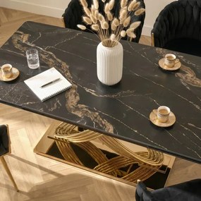 Stół Rozkładany Prostokątny IBIZA 160-240 cm Ceramiczny Czarny Marmur/Złoty do Jadalni Glamour