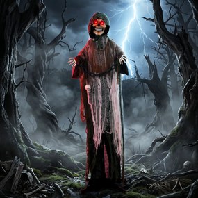 HOMCOM Animowany Żniwiarz, 170 cm, animatronika halloweenowa w skali naturalnej z ruchomymi dłońmi/głową, świecącymi oczami i przerażającym dźwiękiem | Aosom PL
