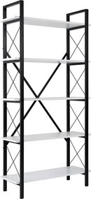 Stylowy regał z metalową ramą, 90 x 180 x 33,5 cm | Wykonany w 100% z płyty wiórowej pokrytej melaminą, do montażu na ścianie, w kolorze bia