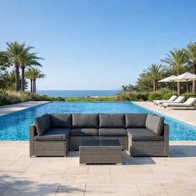 Modułowy narożnik ogrodowy Caldoro XL2501 technorattan, szary, poduszki szare