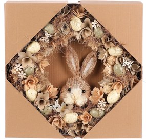 Wieniec wielkanocny Brązowy zając z kwiatami i jajkami, śr. 45 cm, 45 x 45 x 9 cm