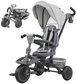 AIYAPLAY Dziecięcy trójkołowiec 6-w-1, wózek dla maluchów z uchwytem do pchania, regulowane siedzisko, składana konstrukcja, siatka zabezpieczająca, szary