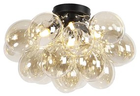 Designerska lampa sufitowa czarna z bursztynowym szkłem 4-światłowa - Uvas