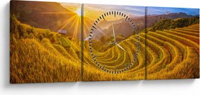 Obraz - Pole ryżowe w Wietnamie (z zegarem) (90x30 cm)