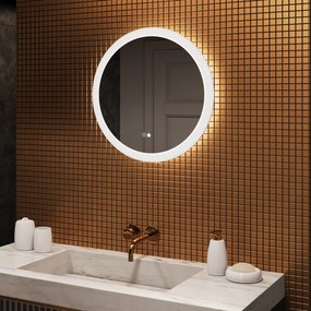 Lustro okrągłe LED do łazienki 60 cm z Dual Color, włącznikiem dotykowym i matą grzewczą