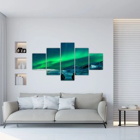 Obraz ludzi w pobliżu zorzy polarnej (125x70 cm)