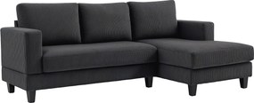 HOMCOM Narożnik L-fomowy trzyosobowy z szezlongiem, konstrukcja z drewna, 8 nóg, obicie z kordu, pikowana pianka, Szary